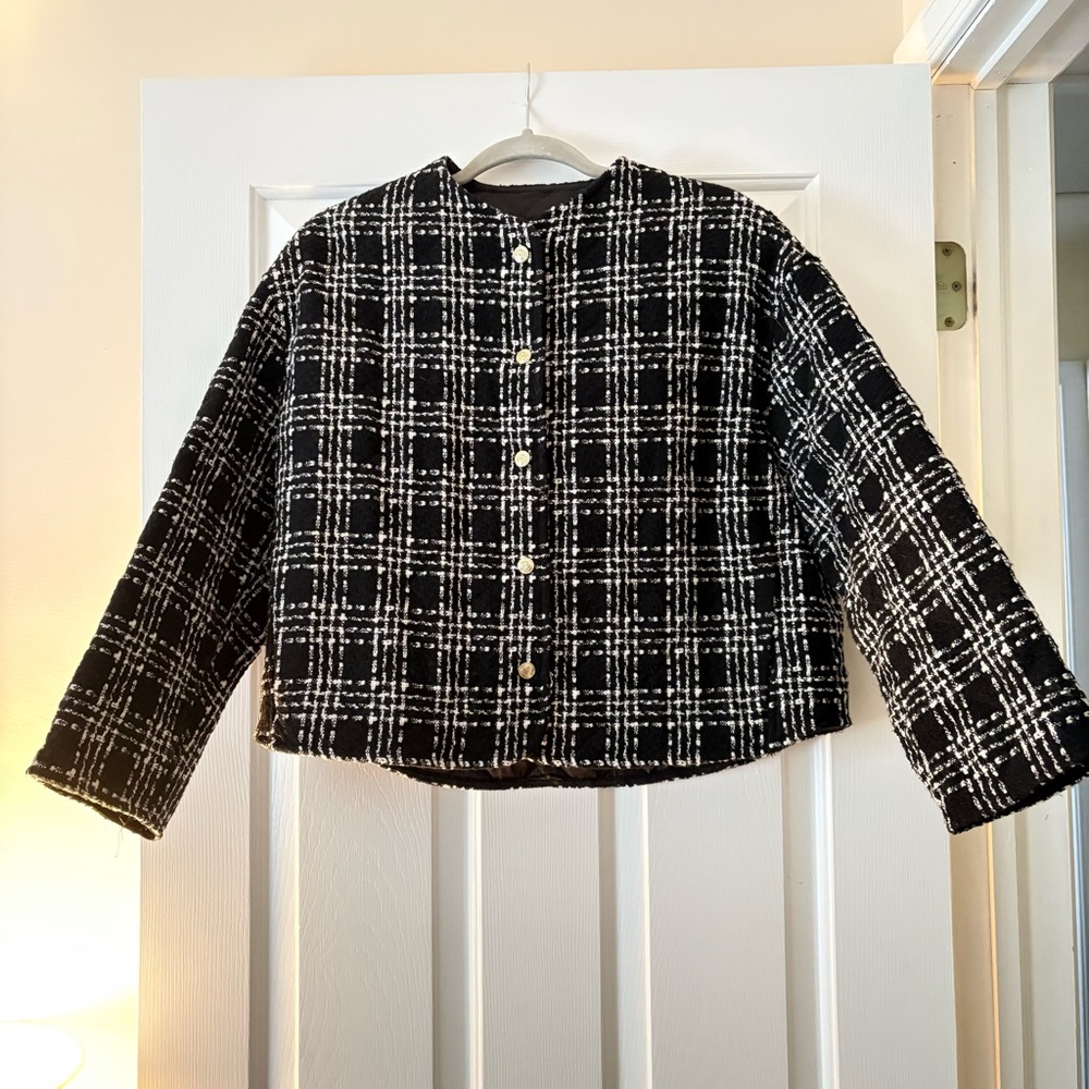 Zara Black and White Checkered Jacket